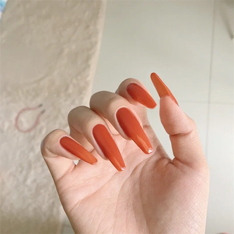 

24pcs Pure Color False Nails with Glue Long Coffin Fake Nails Tips Full Cover Nail Extensions Tools Nail Art Tools