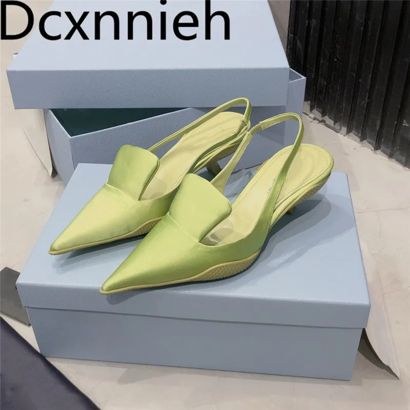 

Runway Women Shoes Kitten Heels Designer Party Women Pumps Triangle Decoration Slingbacks Ladies New Sandals Woman 2021 mujier