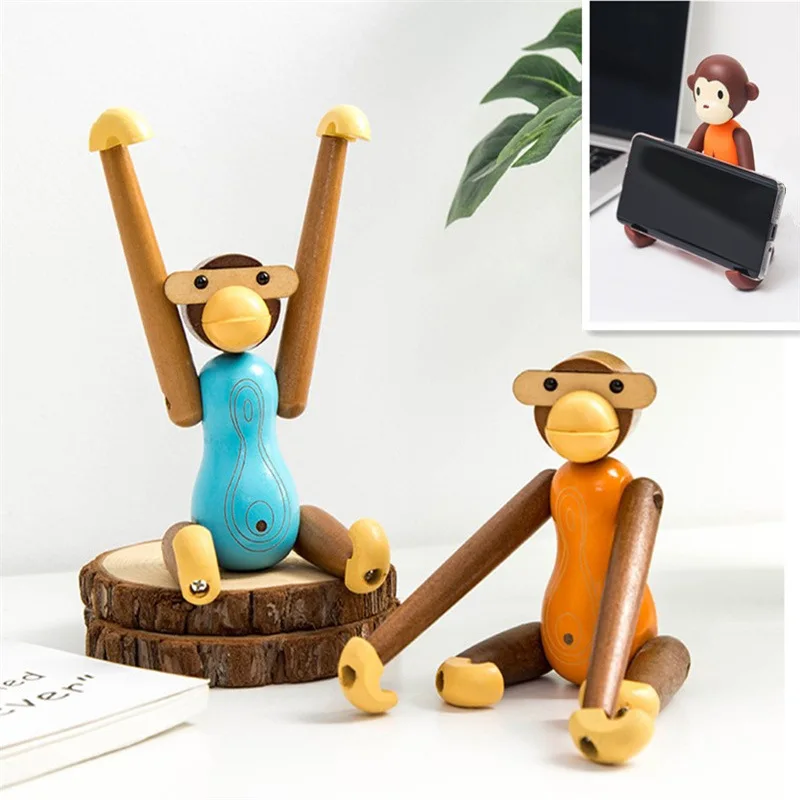

Creative Monkey Figurines Mobile Phone Holder Wood Ornaments Cabinet Wall Shelf Shop Office Desk Home Decoracion Accessories