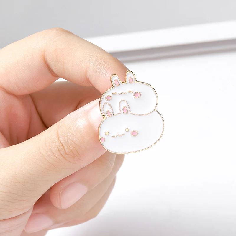 

Double layer Rabbit Enamel Lapel Cartoon Pins Smiley Animal Brooches Badges Fashion cute Pins Gifts for Friends Pins Wholesale