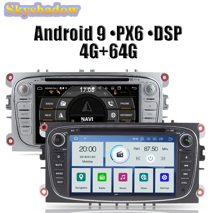 PX6 DSP HD ips Android 9,0 4 Гб ram Автомобильный мультимедийный gps Bluetooth wifi Автомобильный dvd-плеер для Ford Focus Mondeo Focus C-MAX S-MAX Kuga