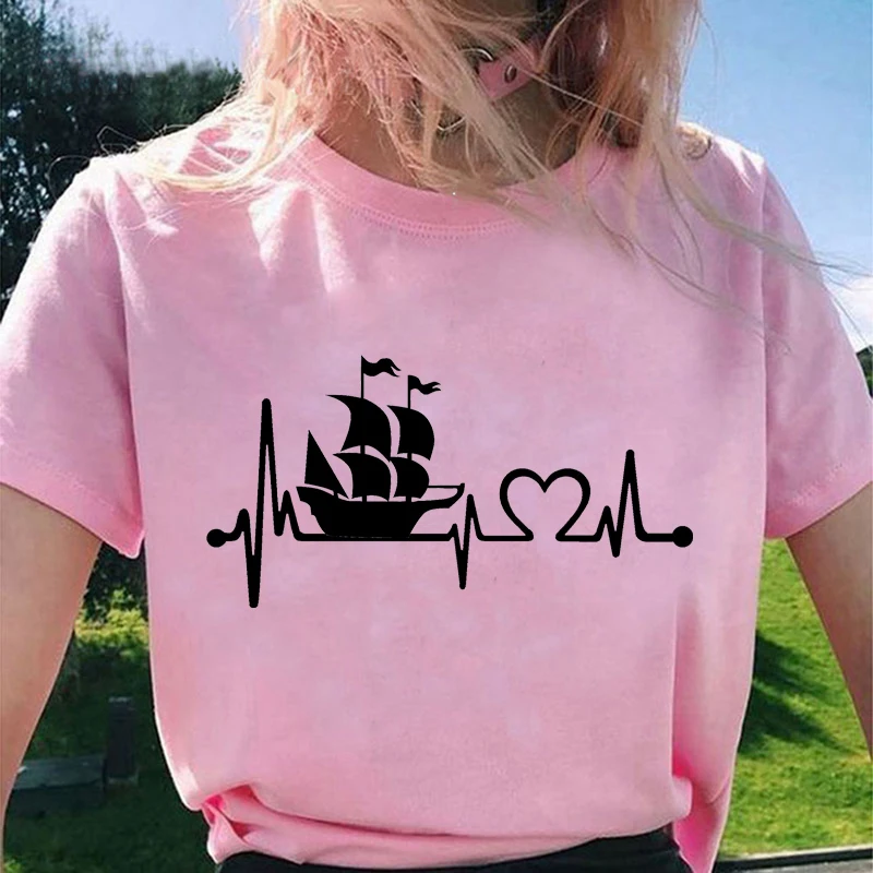 

Heartbeat Love Summer T-Shirt Women Funny Tshirt O-neck Women's Graphic T Shirt Short Sleeve Tees Printed Harajuku Aesthetic