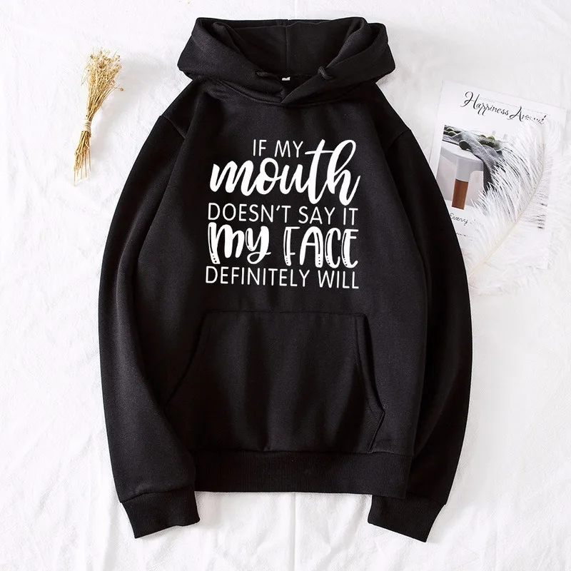 Зимние женские толстовки с капюшоном свитшот длинным рукавом и забавным принтом