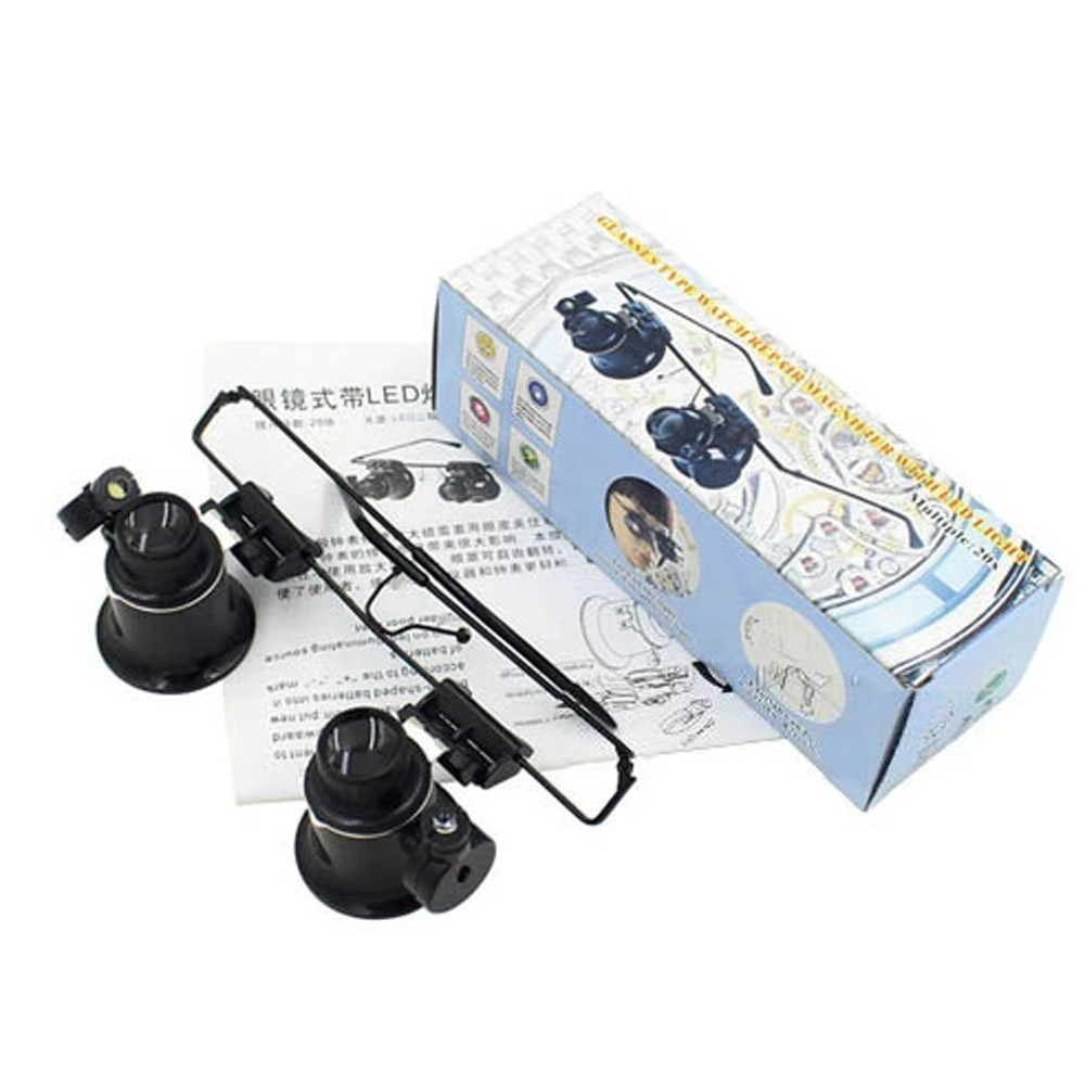 FGHGF 20X Double LED Eye Repair Magnifier Glasses Mini Magnifying Loupe Lens With Light Watch Measurement Microscope Tools |