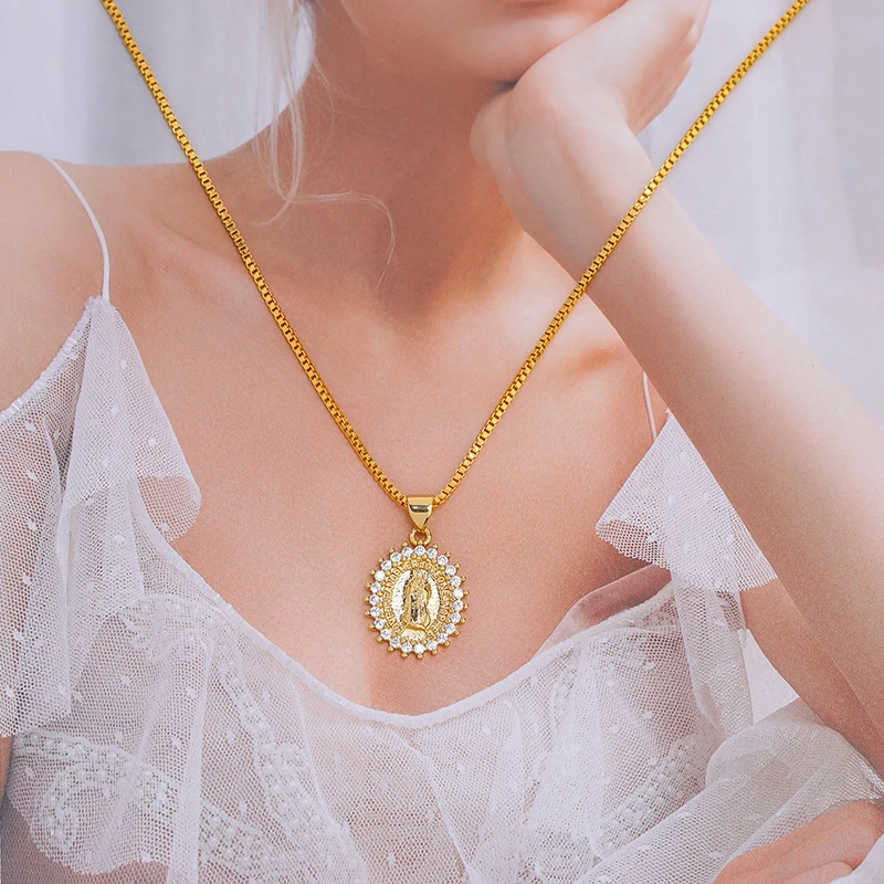 

JUWANG Virgin Mary Pendants Necklaces For Woman 20 Kinds Gold Color Chian Vintage Chokers Necklace Fashion Jewelry Accessories