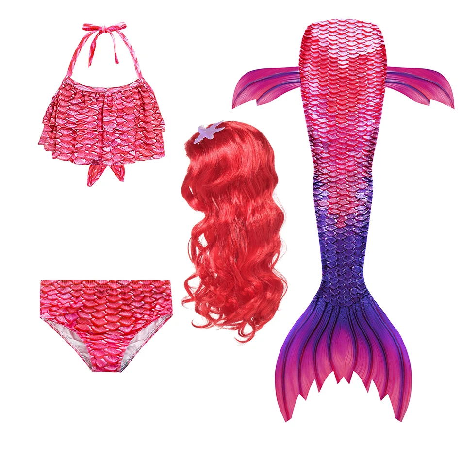 

Children's Mermaid Swimsuit for Girls Necklace Wig Garland Accessories Cosplay Costume Mermaid Tail Beach Party Swimming Wear