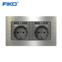 fiko 16a eu stainless steel panel wall power standard with dual usb household%ef%bc%8c146mm86mm electrical socket double usb black