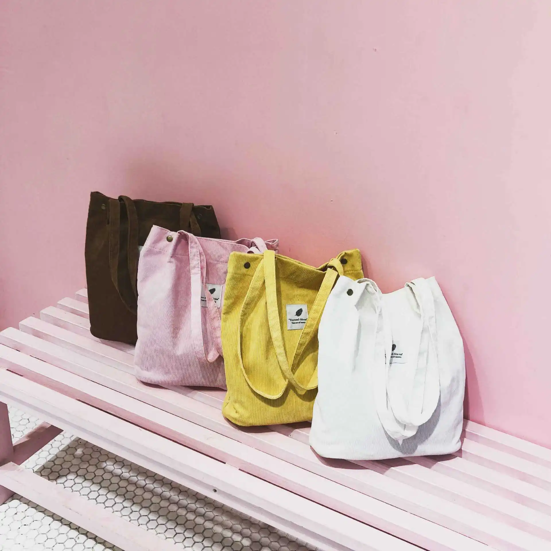 

Bags for Women 2020 New Ladies Handbags Student Corduroy Tote Bag Casual Solid Color Shoulder Bag Reusable Beach Bag