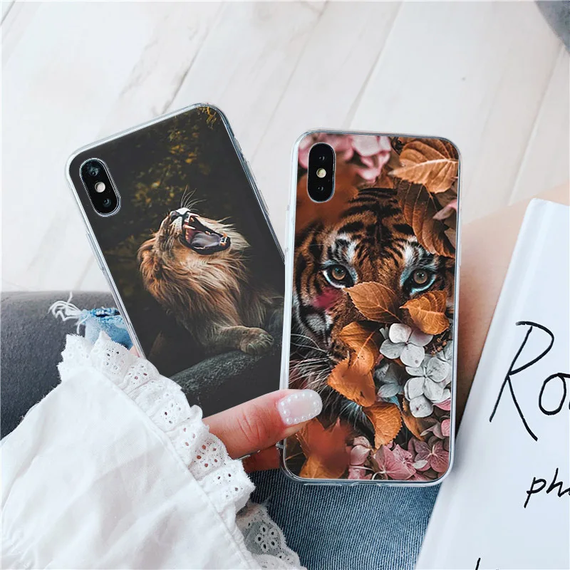 Phone Case For iPhone 13 12 11 Pro XS Max 7 8 6 6s Plus 13Mini SE2020 X XR Tiger Lion King Clear Soft TPU Silicone Cases Cover