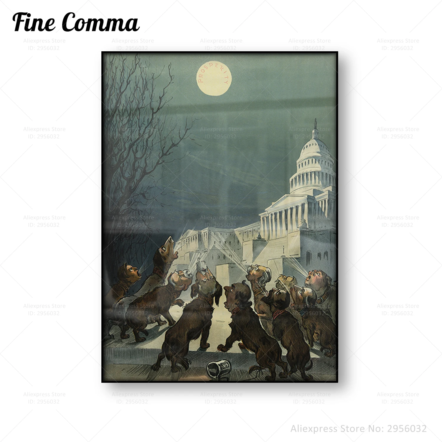 Собака воет у прочности полная луна за пределами США здание ВИНТАЖНЫЙ ПЛАКАТ Ретро настенное искусство холст печать живопись Декор