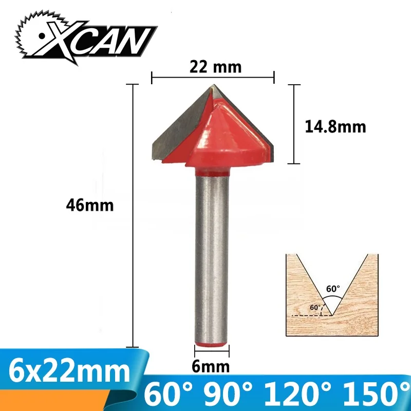 XCAN 1 шт. 6x22 мм 60/90/120/150 градусов v-образной формы фреза ЧПУ гравировальный станок древесины фрезы для контурной обработки древесины фрезерные машины для обрезки 3D резак
