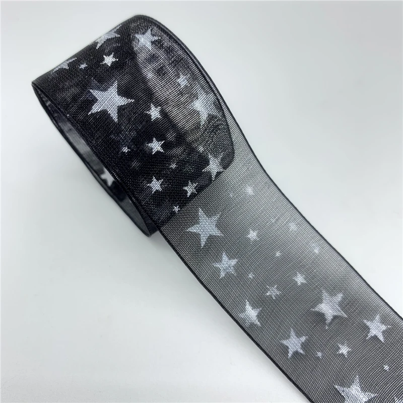 5 ярдов/партия 25 мм лента из органзы с принтом звезд для банта рождественское