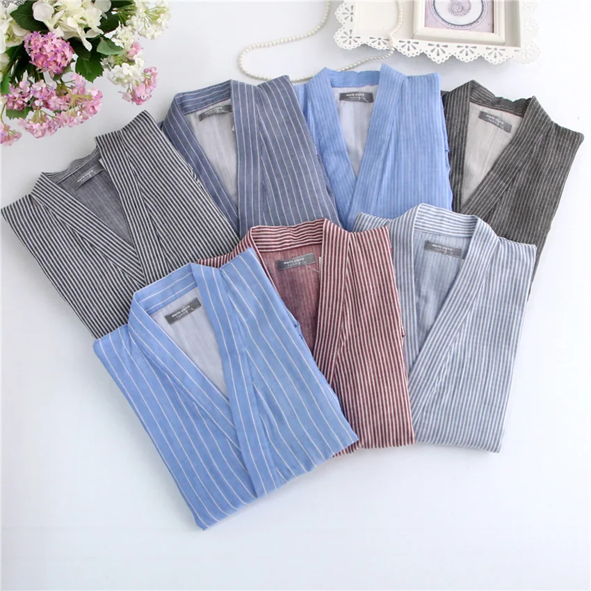 

Kimono Pajamas Sets Japanese Style for Men and Women Sleepwear 2 Piece Set Traditional Yukata Nightgown Leisure Homewear Female