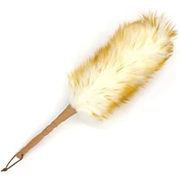 lambs wool duster with solid wooden handle flexible head leather hang strap comfortable grip natural feather dust duster