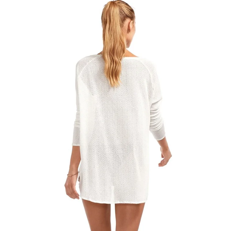 2021 белая вязаная крючком Туника для пляжа накидка саронг кафтан пляжный