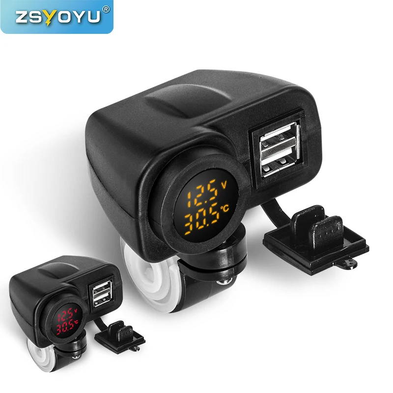 Водонепроницаемый 12 В до 5 В мотоциклетное USB зарядное устройство для Moto 2.1A 12 В мотоциклетное зарядное устройство с вольтметр светодиодный дисплей термометр
