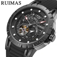 ruimas brand business casual mens watches hollow luminous waterproof automatic mechanical watch silicone mens watches