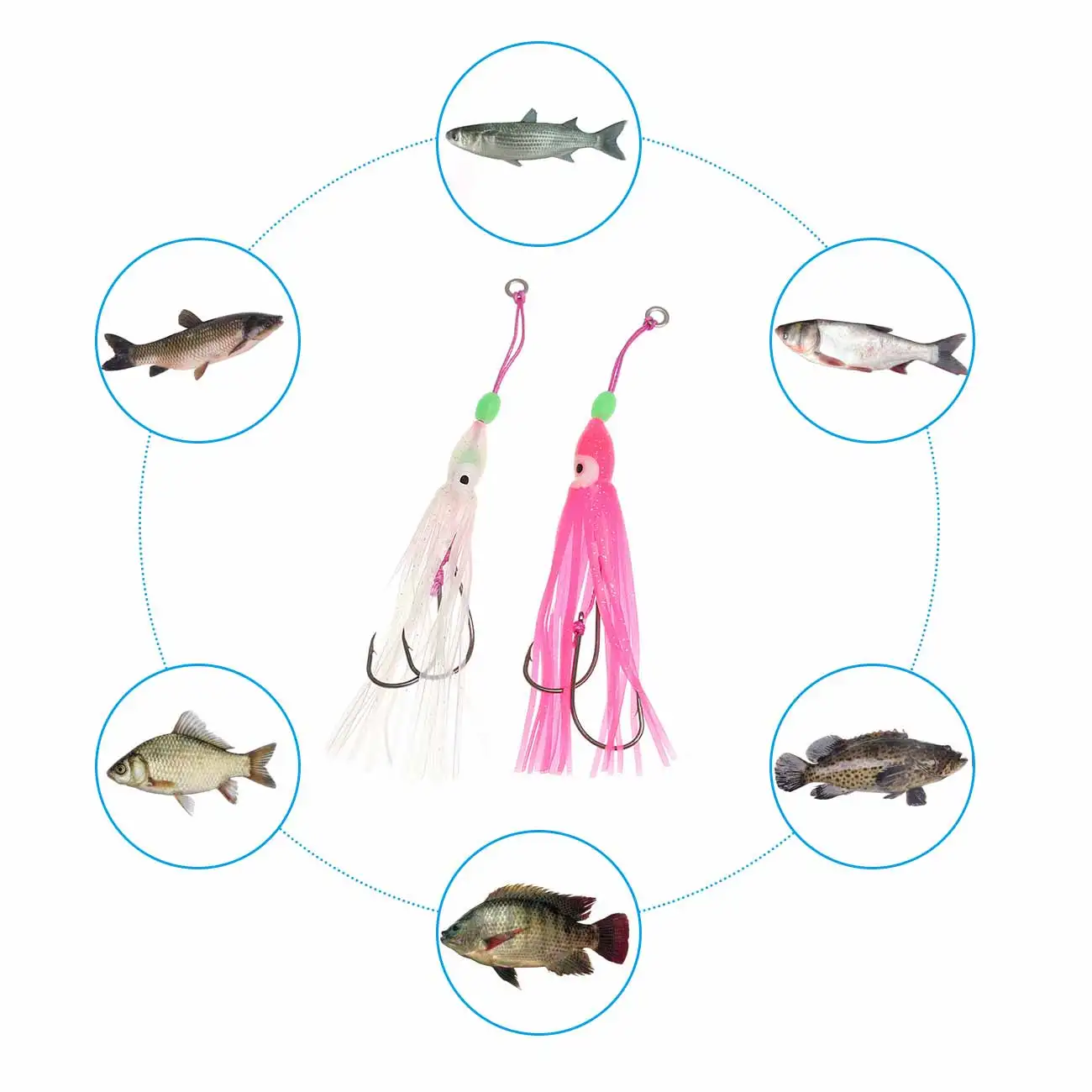 

2PCS Fishing assist hook Set squid Jig set Luminous octopus lure fishing Lures Bionic Bait Skirt Soft Bait Hook pesca