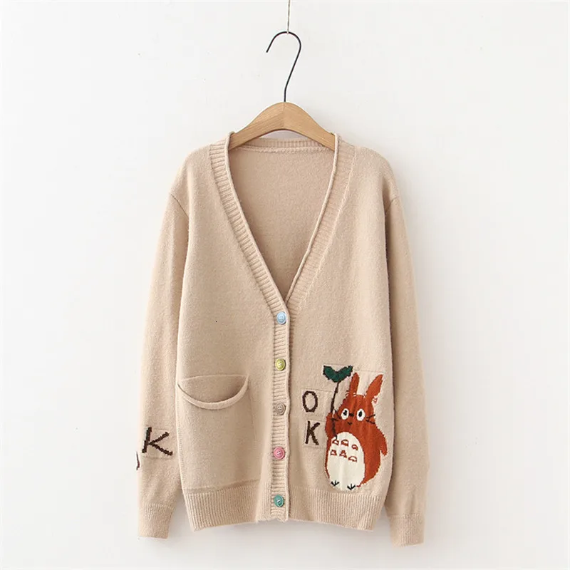 Autumn Women Sweater Cute Loose Coat Junior High School Students Knitted Cardigan Single Breasted College Style |