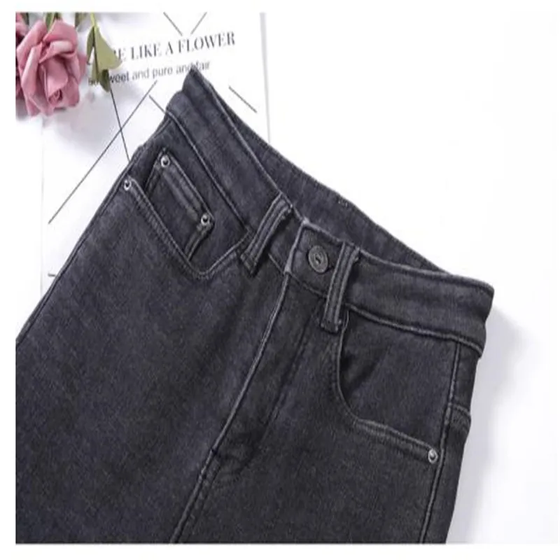 

Velvet High Waist Jeans Women Pants Winter 2019 Vintage Jean Femme Denim Pencil Pants Thick Skinny Jeans Snow Wear Lady M236