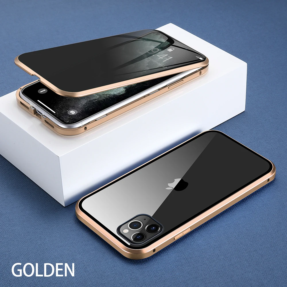 Золотой Чехол KISS, магнитный стеклянный чехол для iPhone 11, XR, XS, чехол, Анти-шпион, 360, защитный чехол на магните для iPhone 11 Pro, 6 S, 7, 8, чехол - Цвет: Золотой