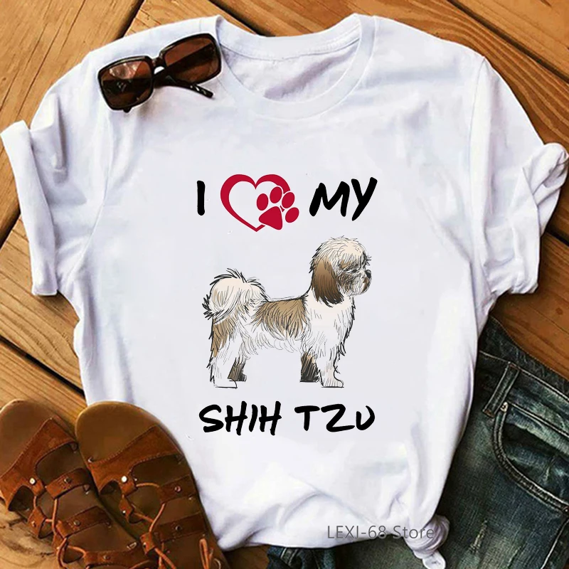 

Shih Tzu Adorable Puppy Dog Graphic Print T-Shirt Women Clothes 2021 Funny Dog Mom Tshirt Femme Summer Fashion T Shirt Female