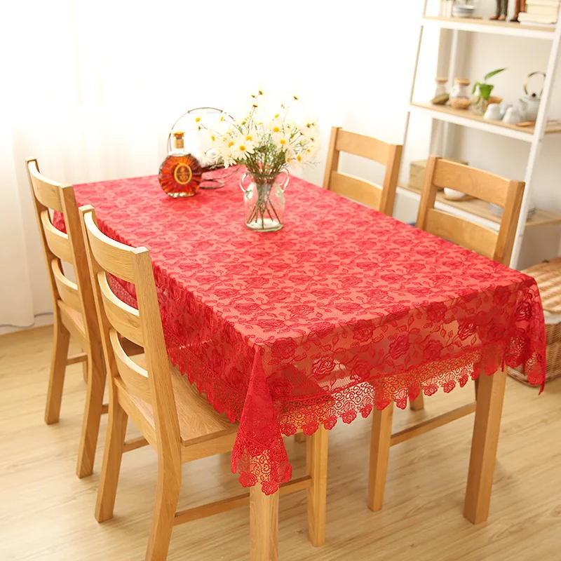 

Red Festive Peony Lace Tablecloth Tea Table Rectangular Square Cover Restaurant Wedding Banquet Embroidery Tablecloth 850404