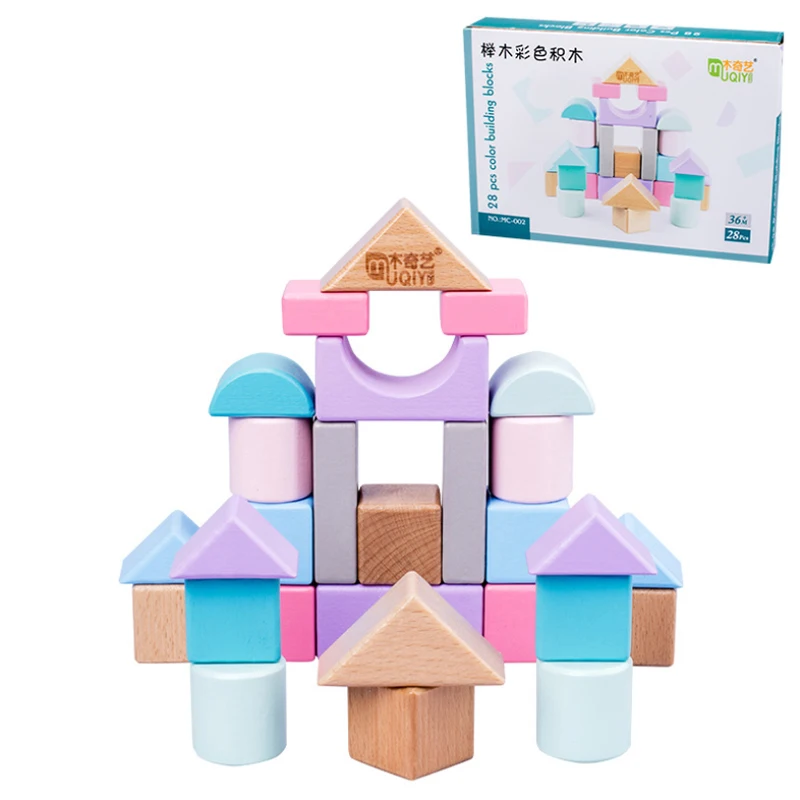 

28pcs Color Log Color Building Block Pyramid Ladder Building Block Assembly Toy Early Childhood Education Enlightenment