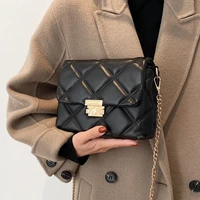 black plaid shoulder bag women chain messenger bag luxury leather handbag female small diamond lattice quilted crossbody bag sac