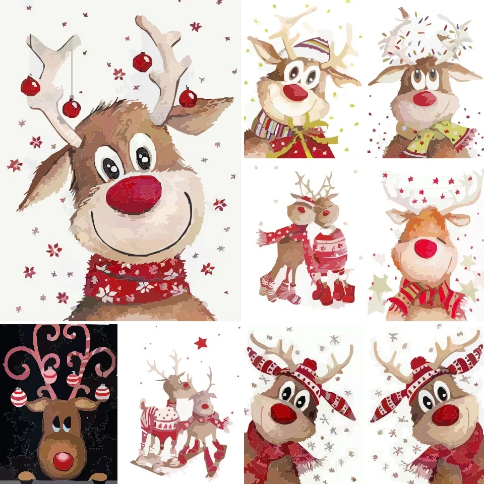 

Sale DIY Color Oil Painting By Numbers For Adults Kids Gift Christmas Bunny Draw on Canvas Acrylic Hand Paint Art Picture Kit