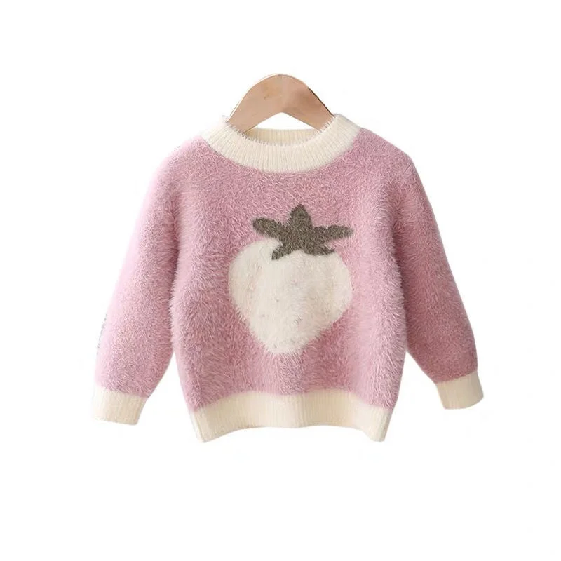 

Autumn Baby Girl Winter Clothes Strawberry Pullovers Children Mink Sweaters Clothing Long Sleeve Kids Tiny Cottons Pull Fille