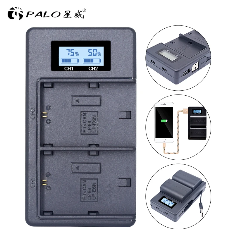 PALO LP-E6 LP E6 LPE6 USB быстрое зарядное устройство для камеры ЖК-дисплей для Canon 5D Mark II III 7D 60D EOS 6D 70D 80D батарейный блок