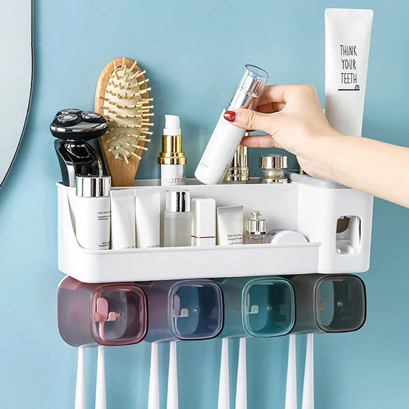 

Аксессуары для ванной комнаты Настенные Полки для ванной комнаты держатель для зубных щеток Автоматический Диспенсер для зубной пасты орг...