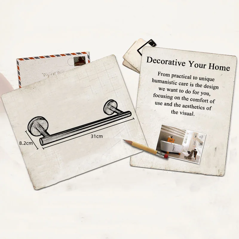 

31cm Black Towel Bar 304 Stainless Steel Bathroom Single Towel Rack Creative Bathroom Accessories Wall Mouthed Bath Towels Rail