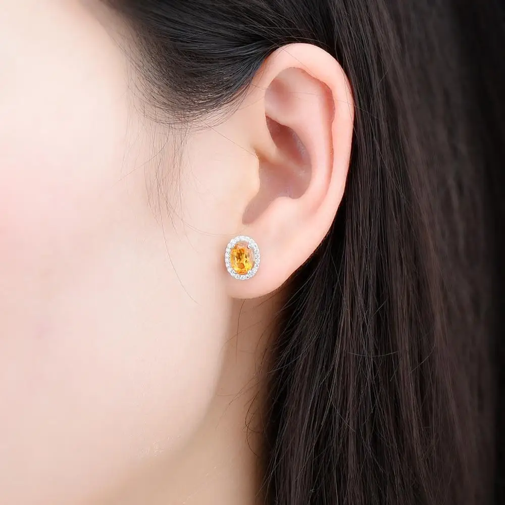 Hutang Овальный натуральный цитрин серьги из серебра 925 драгоценный камень Твердое