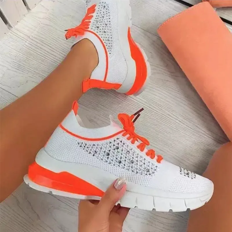 

Summer Rhinestone Casual Shoes Women Fashion Lace-up Breathable Mesh Sneakers Women Running Shoes Size 43 Vulcanized Shoes