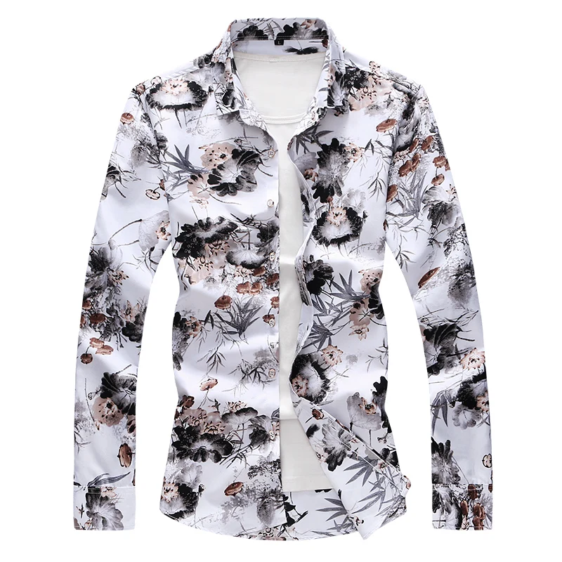 

2020 Spring Autumn Long Sleeve Mens fashion Casual Shirts Digital Print Casual Slim Fit Social Men's Shirts Plus size M-7XL
