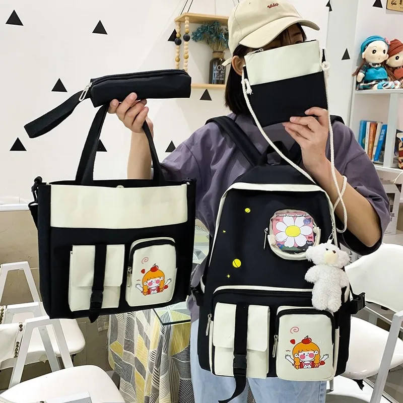 Модный женский рюкзак из 4 предметов, японская кавайная холщовая школьная сумка для учеников, вместительные водонепроницаемые легкие дорож...