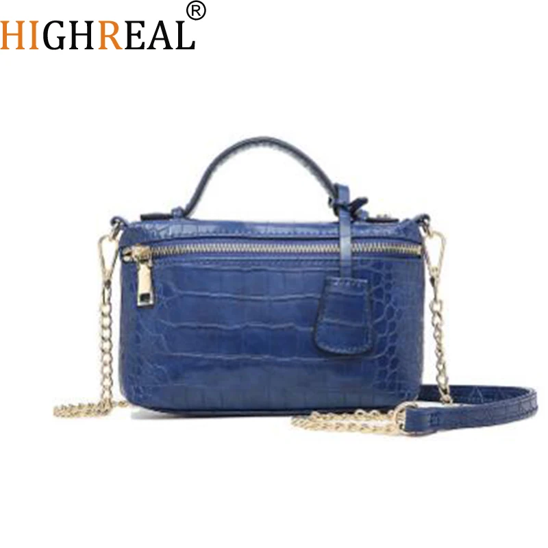 

HIGHREAL Square Bag Fashion New Quality Genuine Leather Women's Handbag Crocodile Pattern Chain Shoulder Messenger Bags