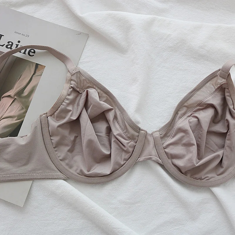 

Wriufred Milk ice silk smooth lingerie ultra-thin women's bra smooth pure color bralette non-sponge large size underwear