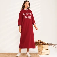 new products ladies fashion sports letters printing over the knee red loose mid length small stand up collar t shirt woman dress