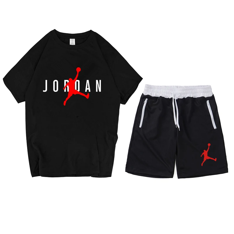 

2021 popular new cotton loose men's T-shirt + sports shorts suit brand 23 summer high-quality cotton T-shirt sports running suit