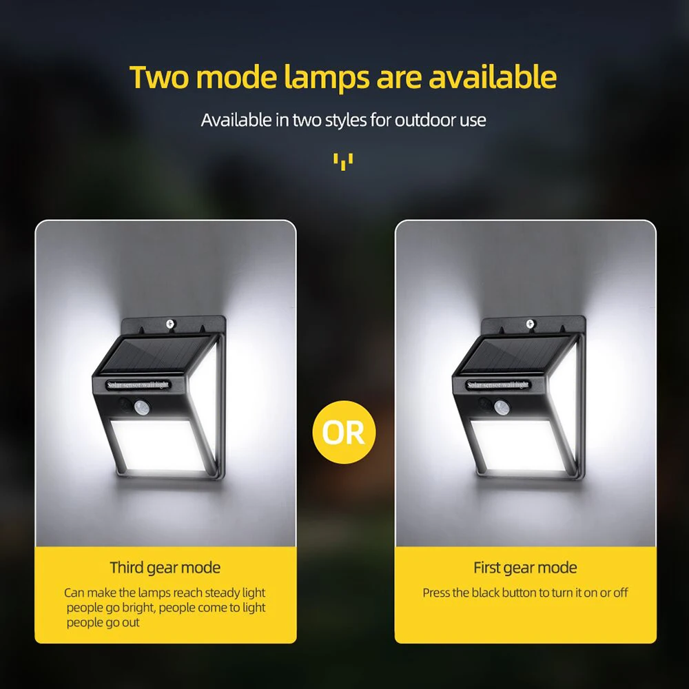 

140 LEDs Solar Powered Lamp PIR Motion Sensor Outdoor Solar Garden Light Three Sides Waterproof Energy Saving Wall Security Lamp