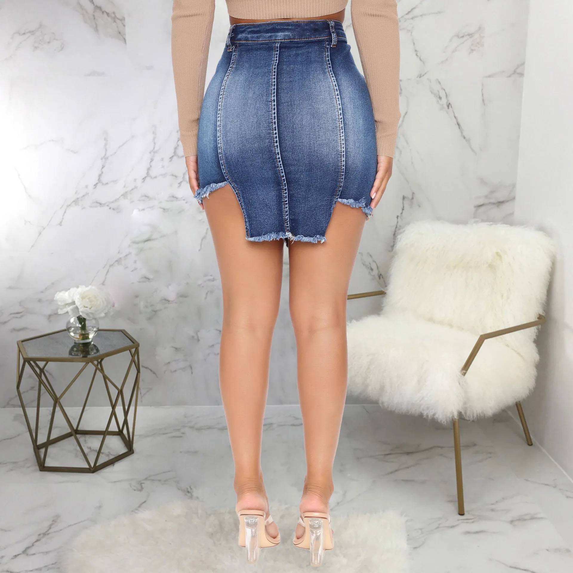 

Hot Sale Fashion Stitching Solid Color Hip Skirt