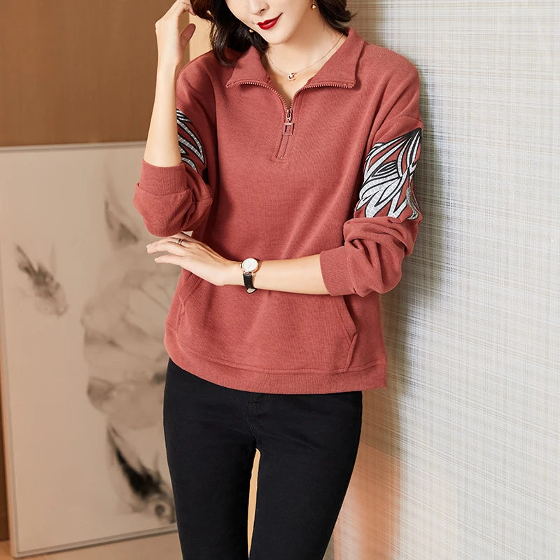 

Женский элегантный хлопковый свитшот весна-осень 2021 Топ для зрелых женщин