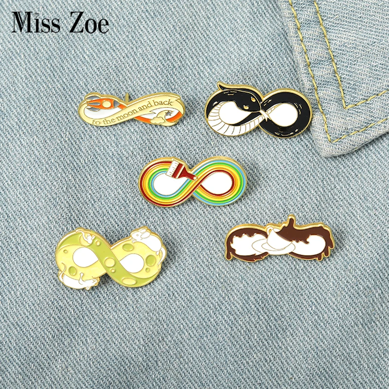 

Эмалированные булавки-символ бесконечности, брошь с изображением кофейного сыра, ракеты, Луны, змеи, значка на лацкан, значок на сумку, мульт...