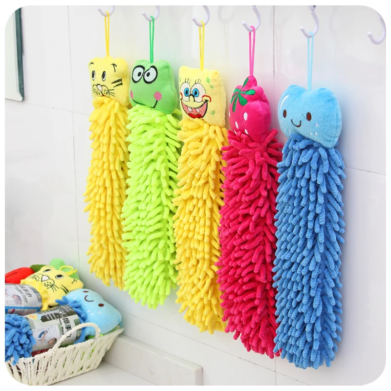 Bathroom Chenille Hand Towel Cartoon Cute Children Towels Kitchen Absorbent Dishcloth With Lanyard Convenient Accesories | Дом и сад