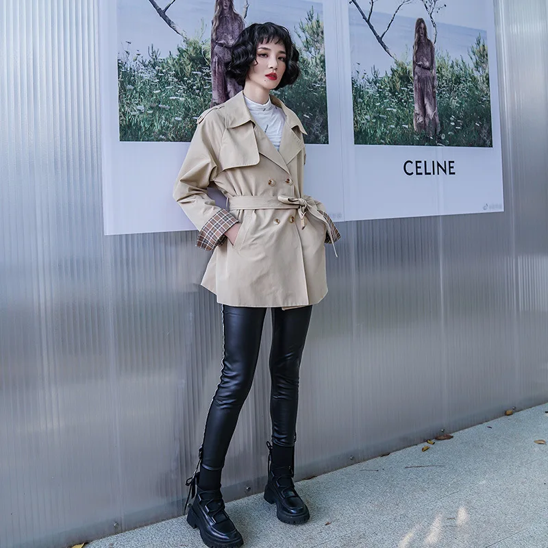 

Женский тренчкот, женские пальто для осени, одежда в Корейском стиле, Женская ветровка, осенняя женская одежда на шнуровке