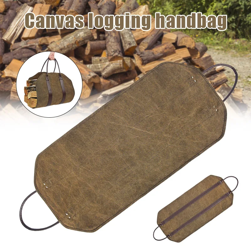 

Durable Canvas Firewood Log Carry Bag with Two Handles Firewood Storage Bag Outdoor _WK