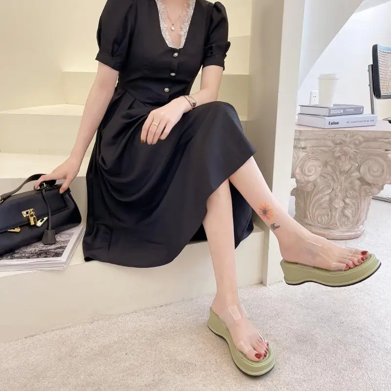 

Slippers Shoes Women 2021 Summer High Heels Ladies Slides Wedges Outdoor Non-slip Platform Slippers Flip Flop Women Beach Sandal